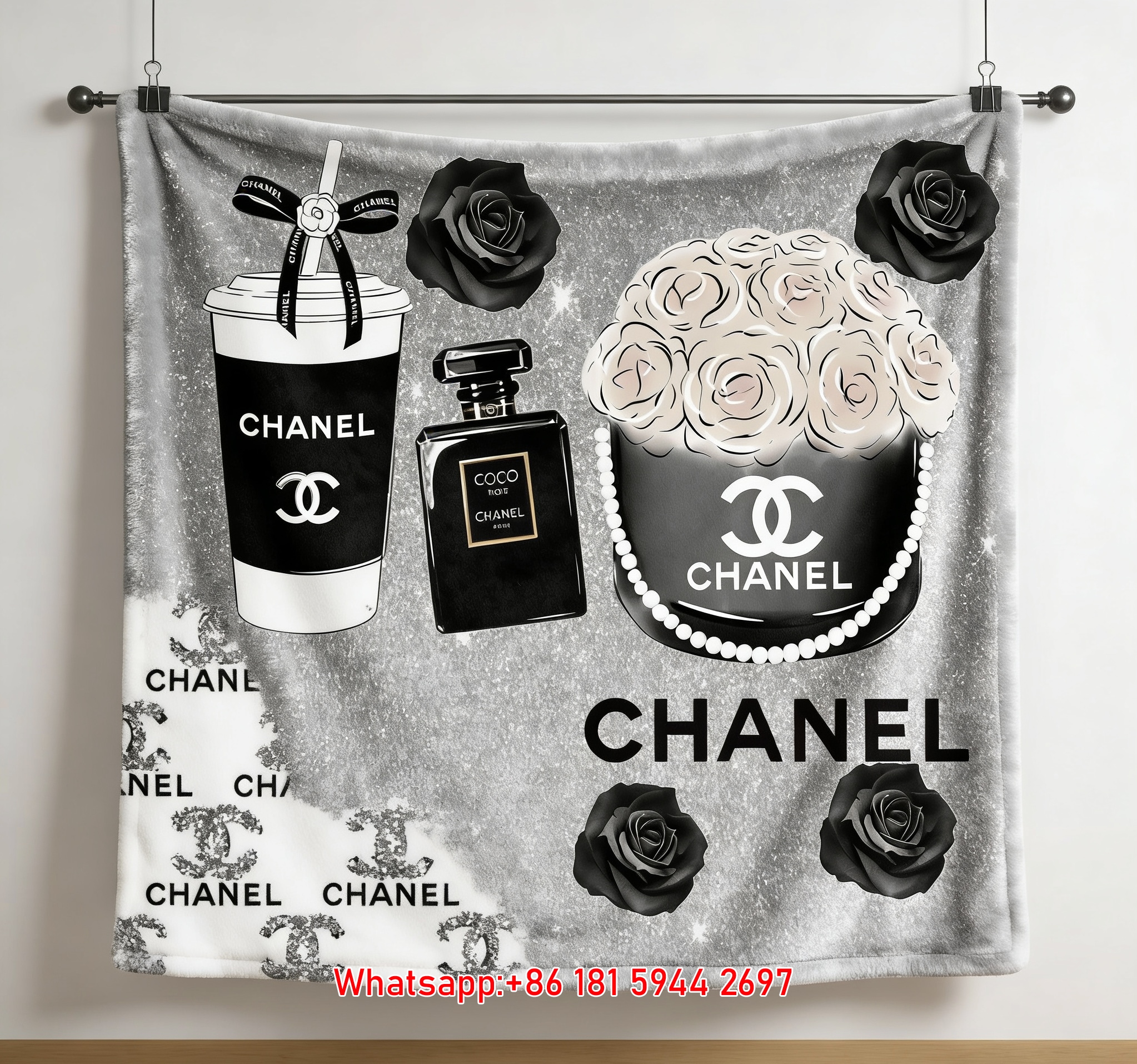 Chanel Silver Black Pink Gradient Flannel Throw Blanket IMG_7306